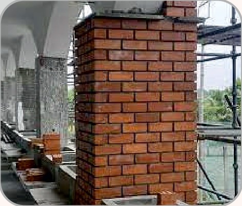 Block mortar application on construction site