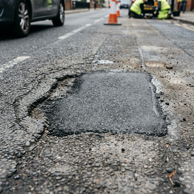 Road surface after quickfix repair treatment